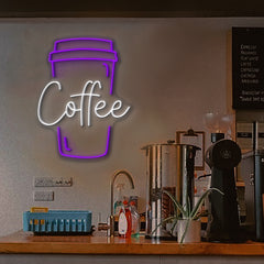 LED Neon Sign of a takeaway coffee cup with the word "Coffee"