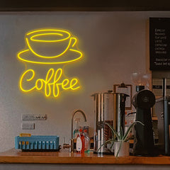 LED Neon Sign a coffee cup and saucer above the word "Coffee"