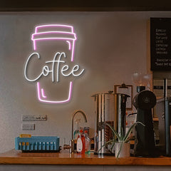LED Neon Sign of a takeaway coffee cup with the word "Coffee"