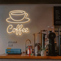 LED Neon Sign a coffee cup and saucer above the word "Coffee"
