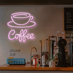 LED Neon Sign a coffee cup and saucer above the word "Coffee"