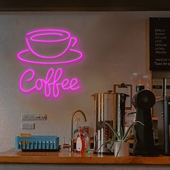 LED Neon Sign a coffee cup and saucer above the word "Coffee"