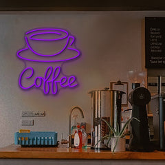 LED Neon Sign a coffee cup and saucer above the word "Coffee"