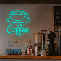 LED Neon Sign a coffee cup and saucer above the word "Coffee"