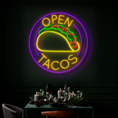 Open Tacos Neon Sign - Eye-Catching Neon Light for Taco Restaurants & Bars