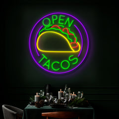 Open Tacos Neon Sign - Eye-Catching Neon Light for Taco Restaurants & Bars