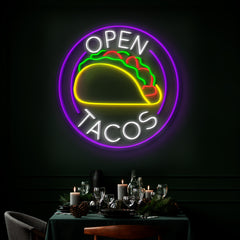 Open Tacos Neon Sign - Eye-Catching Neon Light for Taco Restaurants & Bars
